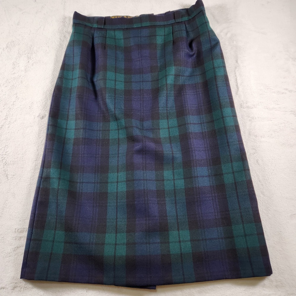 Vintage Gor-Ray Skirt Wool Black Watch Plaid Tartan Midi Size 14 Back Slit
